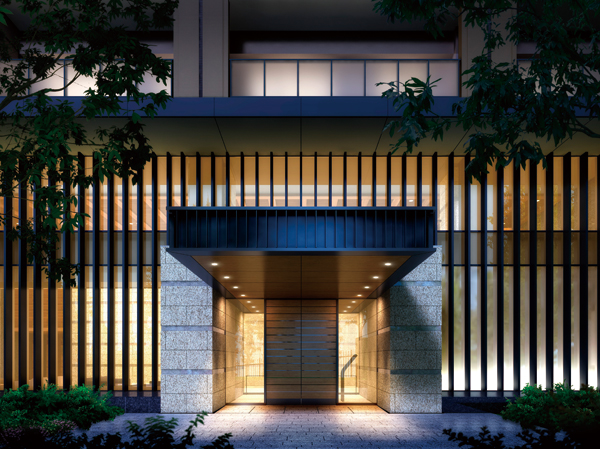 Shared facilities.  [entrance] Main entrance to wait ahead of platinum gate. Glass will reflect fresh green look. (Rendering)