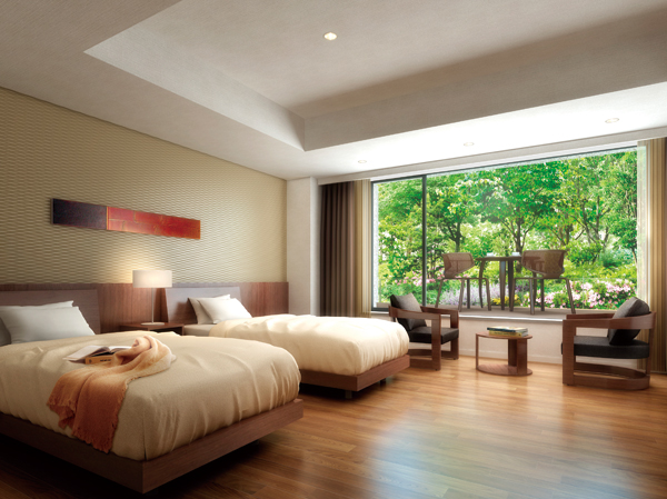 Shared facilities.  [Guest Room (first floor underground)] Guest room of 2 different types of flavor. Private forest of beautiful scenery is full of the windowsill. (Rendering)