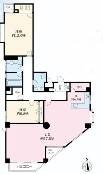 Floor plan. 2LDK, Price 89 million yen, Footprint 135.89 sq m