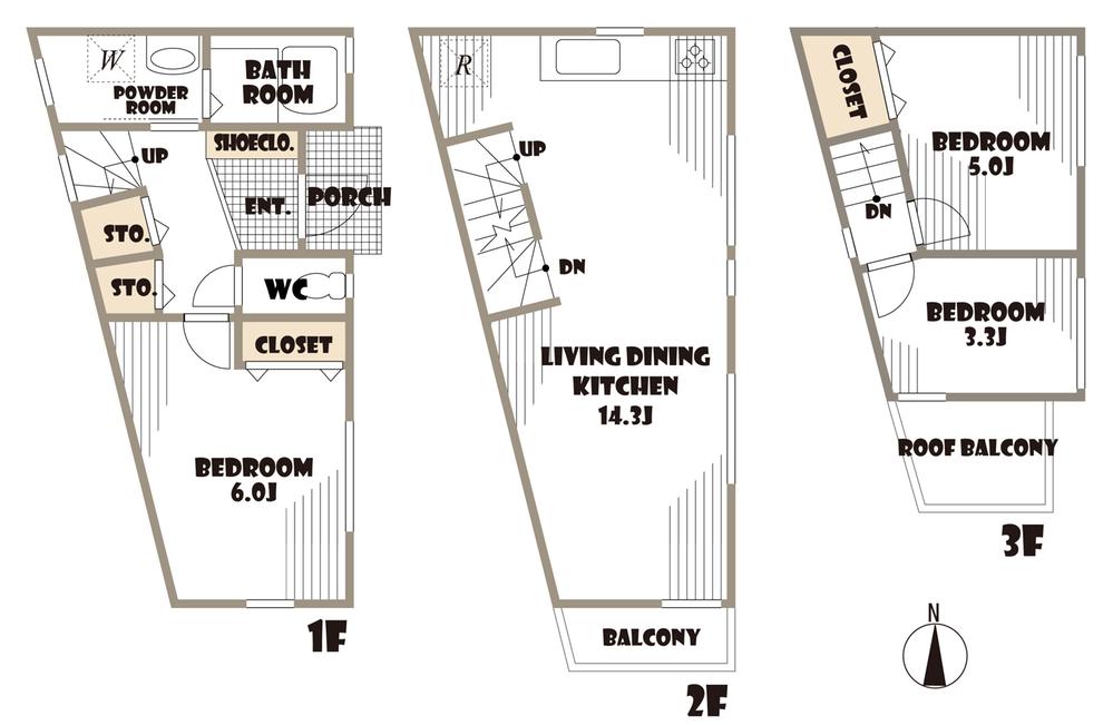 Floor plan. 64,800,000 yen, 3LDK, Land area 43.08 sq m , Building area 67.29 sq m