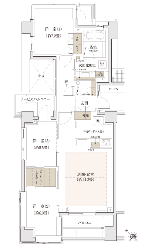 Building structure.  [F type ・ 3LDK + WTH] Footprint: 85.05 sq m  Balcony area: 6.91 sq m service balcony area: 5.21 sq m