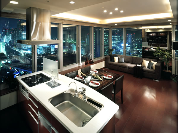 Kitchen.  [Open kitchen] Seen the room is wide, Communication is easy to take the open and family, It has adopted the open type of kitchen. (CS80-D type) ※ Local 25th floor equivalent of view which was subjected to the synthesis and processing in (March 2007 shooting), slightly different and practice. In addition, the view depends on the dwelling unit.