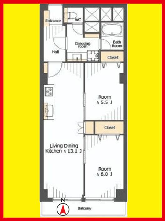 Floor plan. 2LDK, Price 37,800,000 yen, Footprint 57.5 sq m , Balcony area 3 sq m