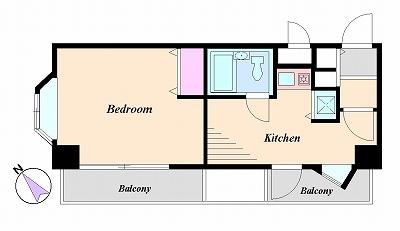 Floor plan. 1K, Price 15 million yen, Footprint 27.3 sq m , Balcony area 6.73 sq m