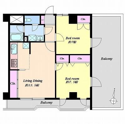 Floor plan. 2LDK, Price 41,800,000 yen, Footprint 66.4 sq m , Balcony area 8.4 sq m