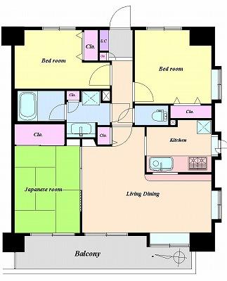 Floor plan. 3LDK, Price 32 million yen, Footprint 67.2 sq m , Balcony area 10.8 sq m