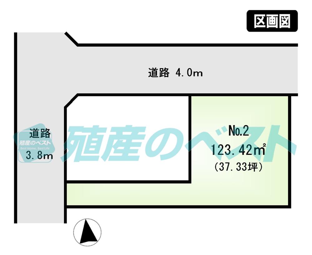 Compartment figure. Land price 58,800,000 yen, Land area 123.42 sq m ventilation good both interview road
