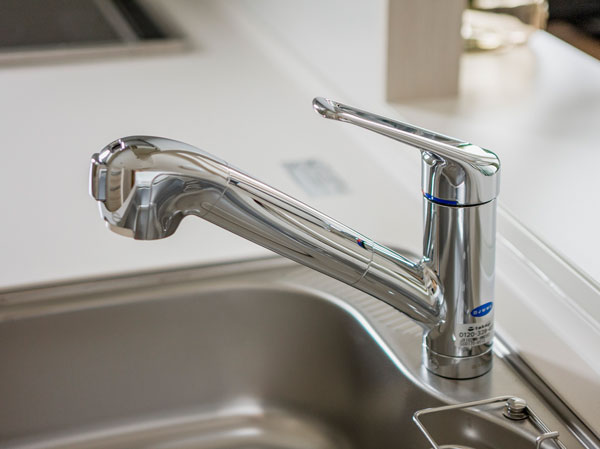 Kitchen.  [Water purifier integrated shower faucet] Hand shower faucet with a built-in water purifier. Water purification ・ Raw water of switching and Straight ・ shower ・ Switching of eco shower can be at the touch of a button.