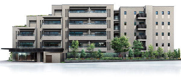 Features of the building.  [Exterior CG] To propose to give the land of a quiet residential area of ​​Shimorenjaku Third Street is, Housing that plump deep is brought to life by live there. Dignified by the porcelain tile of muted colors, It is graceful and sophisticated appearance treat portrait slit window, You story the dignity of the people who live.