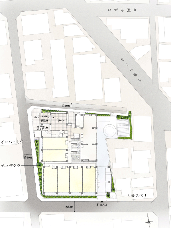Features of the building.  [Site layout] Around Mitaka Station, "Mitaka Street", "Main street", "Sakura Street", Including "Izumi Street", Center is the road which runs north-south direction. for that reason, Mansion has become many things that the opening is facing the east-west direction. In the peripheral such station, Secluded one from the main street, "Park Homes Mitaka The Residence" Yes Building of the south-facing center. further, South ・ West ・ Large open feeling that the north side of the three sides facing the road, Excellent lighting ・ Ensure the ventilation of. There is the figure of residence befitting in a quiet mansion land is here.