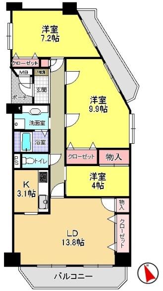 Floor plan. 3LDK, Price 26.5 million yen, Occupied area 85.85 sq m , Balcony area 11.17 sq m