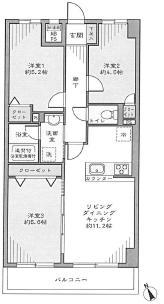 Floor plan. 3LDK, Price 32,800,000 yen, Occupied area 58.57 sq m , Balcony area 6.6 sq m