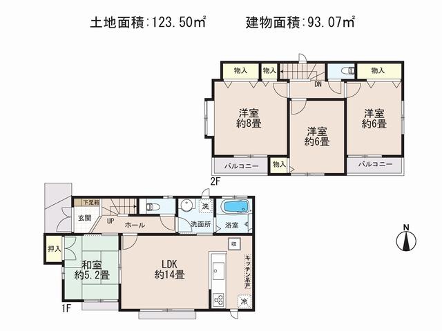 Floor plan. (3 Building), Price 44,200,000 yen, 4LDK, Land area 123.5 sq m , Building area 93.07 sq m