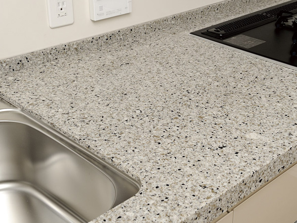 Kitchen.  [Fiore Stone top plate] Luxury artificial stone natural crystal accounts for 93%. While maintaining the texture of natural stone, Strength with the resin also has combined, Since the strong to scratches and wear, Easy to clean the beauty of the day-to-day will be long-lasting. Because on the surface there is no fine hole, Dirt and water difficult penetration compared to the porous natural stone, Bacteria also has the advantage that it is difficult breeding.