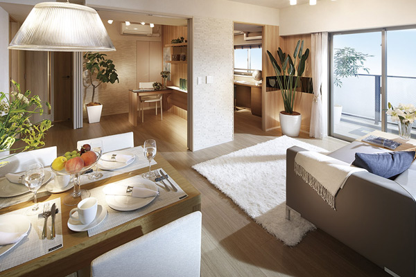 Living.  [living ・ dining] living ・ In Western-style partition adjacent to the dining, Adopted a slide wall. The spacious living room you open the partition. By living the way, Is a space relaxation is likely that you can arrange the space.
