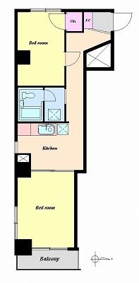 Floor plan. 2K, Price 19 million yen, Occupied area 34.72 sq m