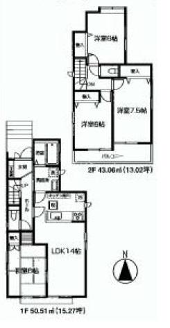 Floor plan. (1 Building), Price 46,300,000 yen, 4LDK, Land area 124.97 sq m , Building area 93.57 sq m