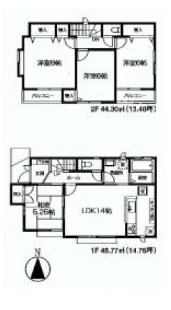 Floor plan. (3 Building), Price 44,200,000 yen, 4LDK, Land area 123.5 sq m , Building area 93.07 sq m