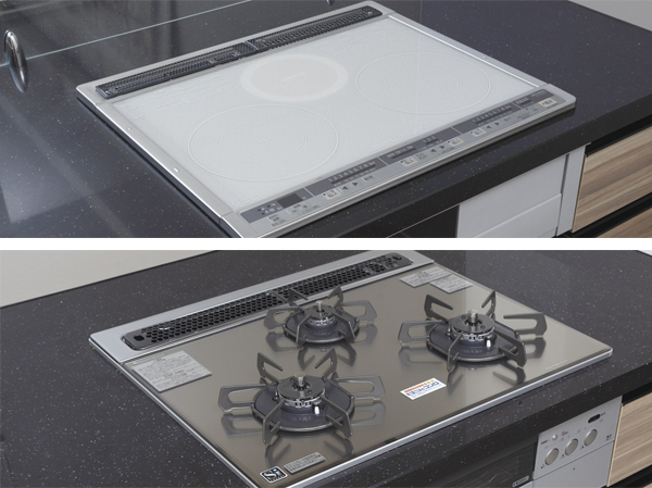 Kitchen.  [IH cooking heaters (top) ・ Glass top stove (below)] Economical energy-saving design, Excellent in safety and IH cooking heater. The beautiful and the glass surface shiny appearance, Care is also easy to glass top stove You can choose at no charge.  ※ Free select / Application deadline Yes (model room A1 type ・ Menu plan ※ Free of charge ・ Application deadline Yes / Some including paid option)