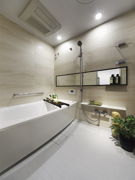 Bathing-wash room.  [Bathroom] 4 kinds of shower mode is switched at hand, Shower head Ya that can be used with a small amount of water spouting volume, Bathroom was adopted as the warm bath that can be a long time of warm. (Model Room A1 type ・ Menu plan ※ Free of charge ・ Application deadline Yes / Some including paid option)