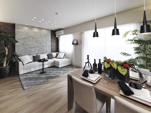 Living.  [living ・ dining] Encompassing, Living room are finished in full of peace space ・ dining. (Model Room A1 type ・ Menu plan ※ Free of charge ・ Application deadline Yes / Some including paid option)