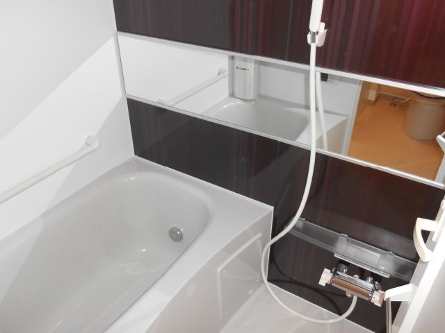 Bath. Bathing wide mirror is fashionable add fueled