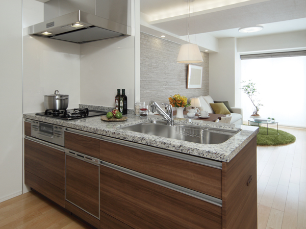 Kitchen.  [Open kitchen] living ・ Open kitchen, which is integrated space with the dining room. Easier access eye to child, Family and conversation can be enjoyed while cooking.  ※ Open kitchen, except A type