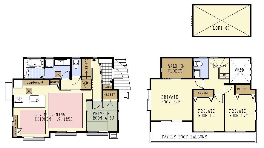 Floor plan. 37,800,000 yen, 4LDK, Land area 139.3 sq m , Building area 101.85 sq m ● floor plan is 4LDK + loft 8 pledge ● 2 cars car space parking Allowed  □  ■  □ Co., the housing market □  ■  □ 