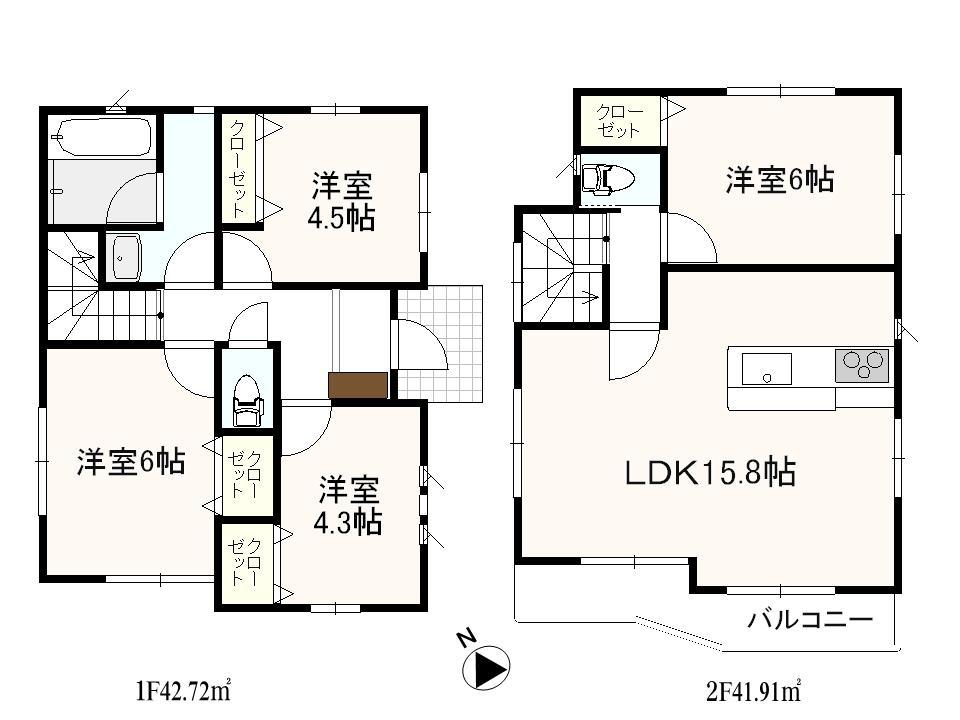 Floor plan. (Building 2), Price 24,800,000 yen, 4LDK, Land area 147.08 sq m , Building area 84.63 sq m