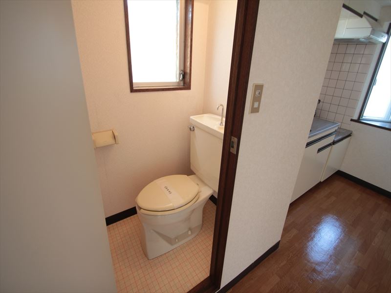 Toilet. Window with the happy toilet