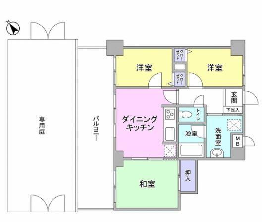 Floor plan. 3DK, Price 25,980,000 yen, Occupied area 50.69 sq m , Balcony area 7.6 sq m