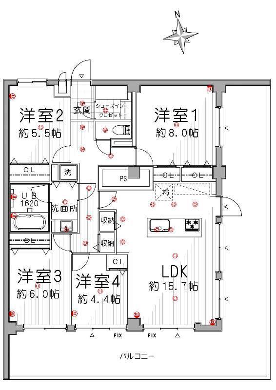 Floor plan. 4LDK, Price 44,900,000 yen, Footprint 93.6 sq m , Balcony area 43.35 sq m Free select possible