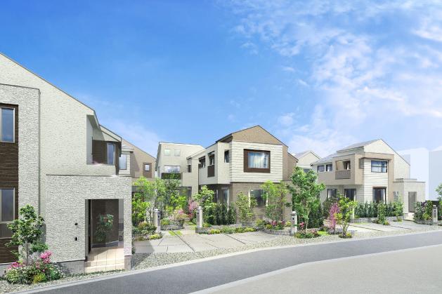 Cityscape Rendering. Stand out is fine personality, Adopt the exterior design of the "Cubic modern". Outer wall, which was based on white-collar bring out the natural texture of stone and wood. It represents a new Musashino strike a different world feeling with the surrounding environment (streets Rendering)