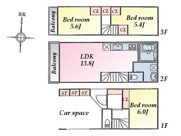 Building plan example (floor plan). Building plan example (D) 3LDK, Land price 38,490,000 yen, Land area 49.41 sq m , Building price 11,310,000 yen, Building area 87.75 sq m