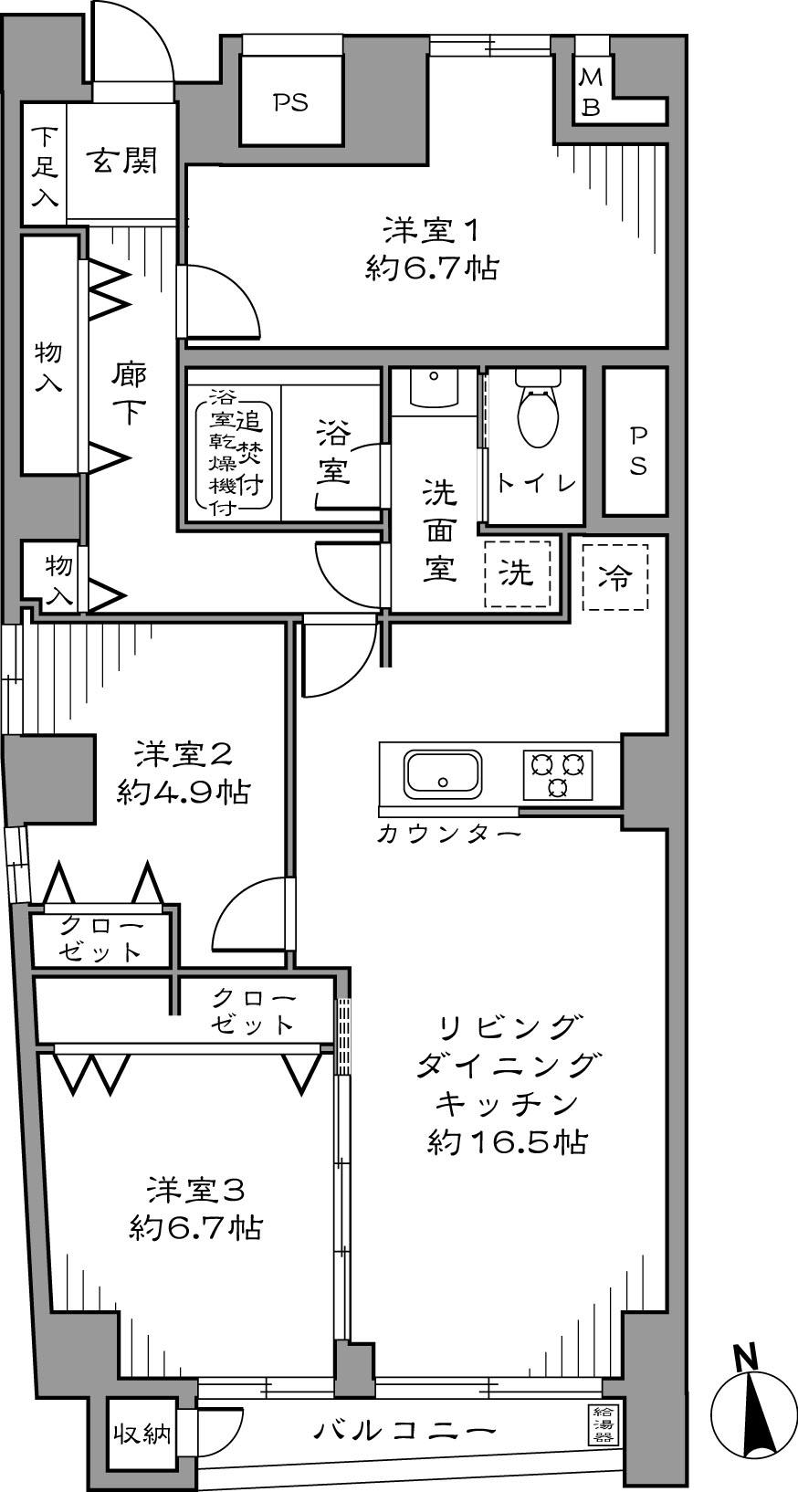 Floor plan. 3LDK, Price 54,800,000 yen, Occupied area 84.16 sq m , Balcony area 4.46 sq m