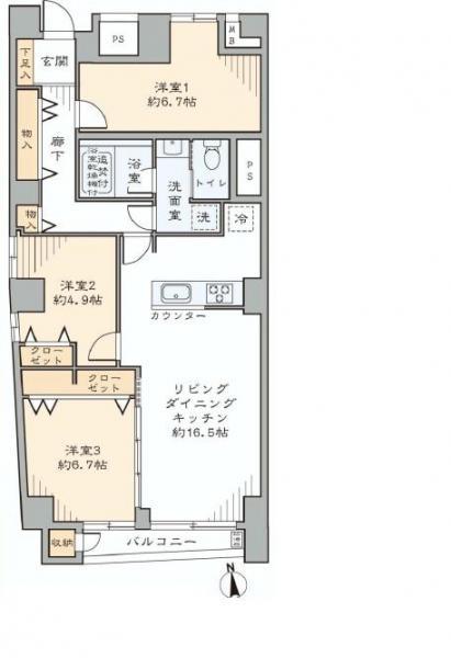 Floor plan. 3LDK, Price 54,800,000 yen, Occupied area 84.16 sq m , Balcony area 4.46 sq m