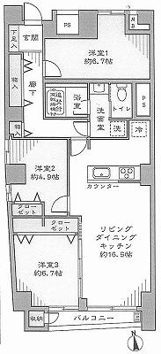 Floor plan. 3LDK, Price 54,800,000 yen, Occupied area 84.16 sq m , Balcony area 4.46 sq m