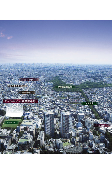 Mitaka Tokyo Kichijoji, Be born to two of the city's cross-point <The ・ Nakamachi Park House Musashino> / Local peripheral aerial photographs (in was taken in August 2013, In fact a somewhat different in plus light such as image processing)