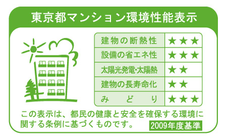 Building structure.  [Tokyo apartment environmental performance display] Based on the efforts of the building environment plan that building owners will be submitted to the Tokyo Metropolitan Government, 5 will be evaluated in three stages for items.  ※ For more information see "Housing term large Dictionary"