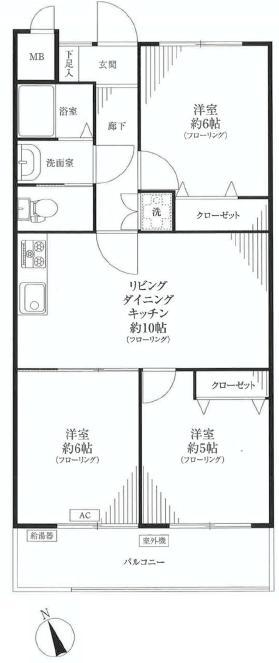 Floor plan. 3LDK, Price 19,800,000 yen, Occupied area 58.83 sq m , Balcony area 7.5 sq m