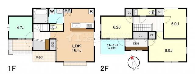 Compartment view + building plan example. Building plan example, Land price 74,800,000 yen, In the case of land area 126.1 sq m This plan, It is possible to build in the tax 14 million yen.
