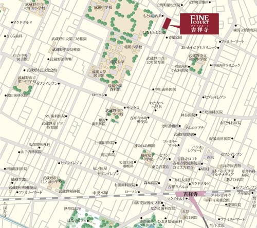 Local guide map. 4 lines available "Kichijoji" same properties of the walking distance to the station is, More comfortable and convenient by bus use. There is in the location adjacent to the park, Convenience and nature and has become a livable living environment are fused (local guide map)