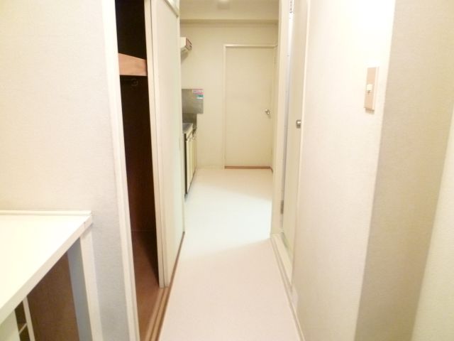 Entrance. Kitchen space as seen from the front door.