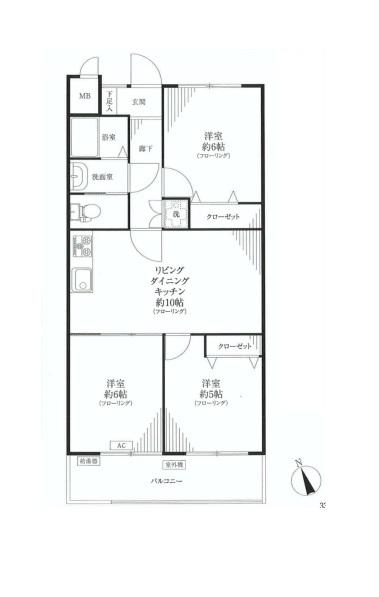 Floor plan. 3LDK, Price 19,800,000 yen, Occupied area 58.83 sq m , Balcony area 7.5 sq m