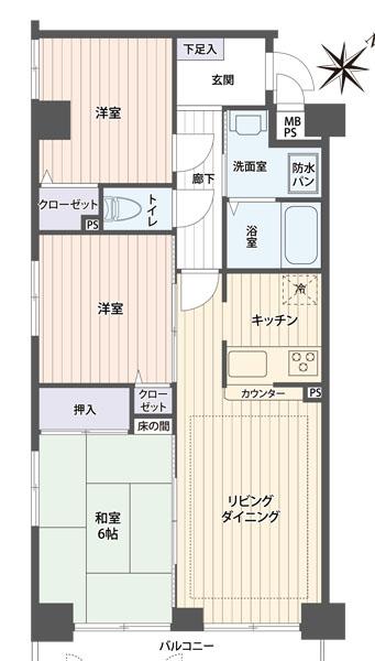 Floor plan. 3LDK, Price 32,800,000 yen, Occupied area 57.98 sq m , Balcony area 5.08 sq m