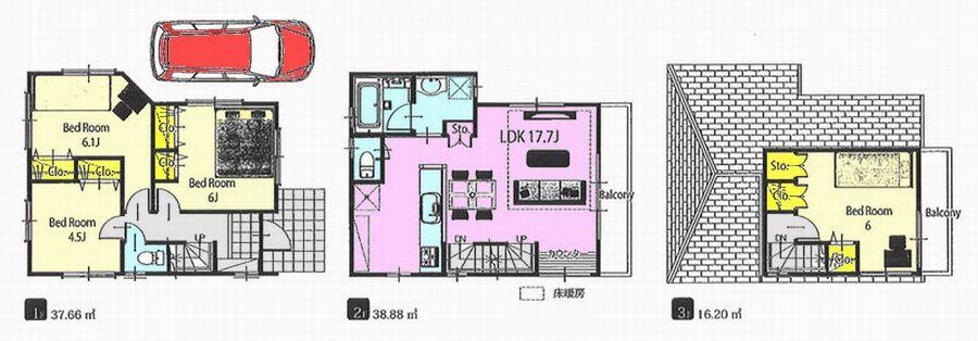 Floor plan. (A Building), Price 51,800,000 yen, 4LDK, Land area 79 sq m , Building area 92.74 sq m
