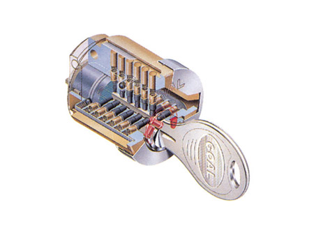 Security.  [3rd SECURITY- proprietary part security] Cylinder key and double lock (conceptual diagram)
