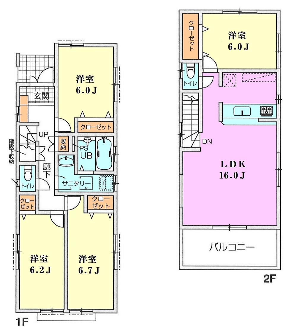 Floor plan. 68,800,000 yen, 4LDK, Land area 125.75 sq m , Taken between the building area 98.12 sq m 2 Building