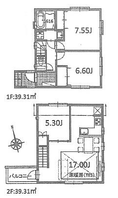 Building plan example (floor plan). Building plan example (B compartment) 3LDK, Land price 31,356,000 yen, Land area 83.83 sq m , Building price 15,444,000 yen, Building area 78.62 sq m