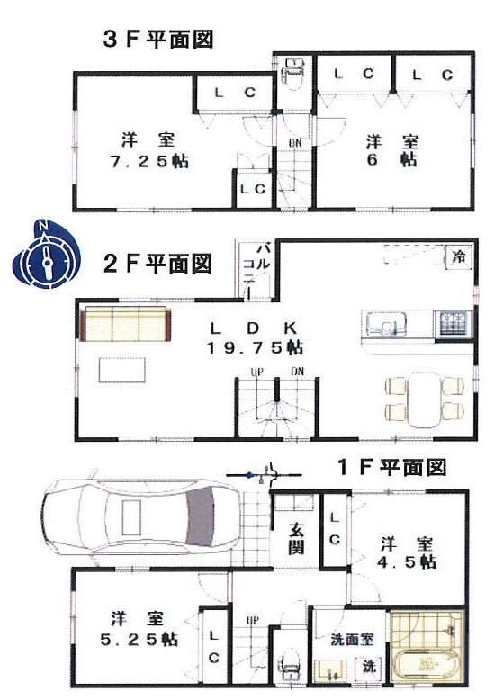 Floor plan. (1 Building), Price 51,800,000 yen, 4LDK, Land area 63.66 sq m , Building area 97.19 sq m